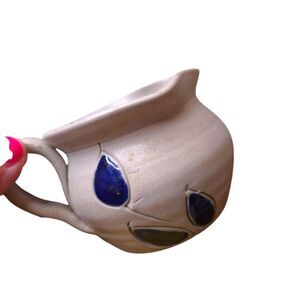 Vintage Williamsburg Pottery Unique Blue Leaf Salt Glazed Stoneware Creamer